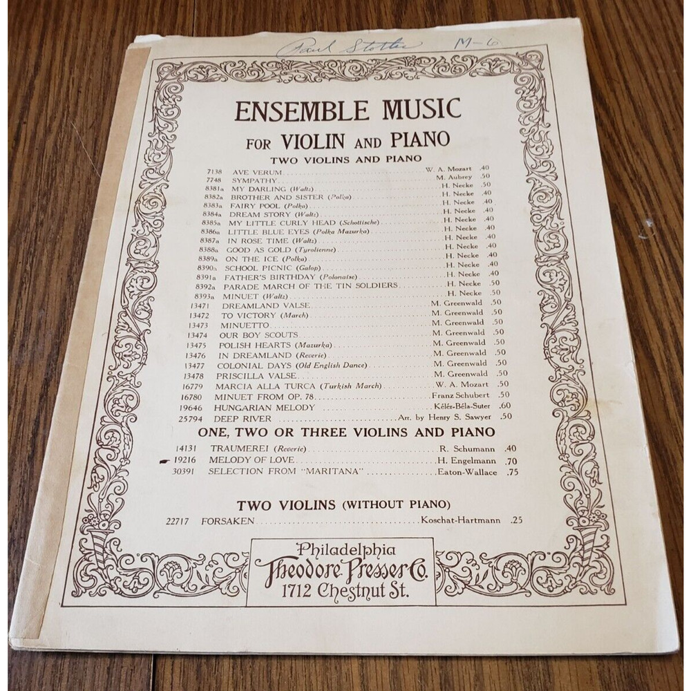 Melody Of Love Theodore Presser Ensemble Music for Violin and Piano Sheet Music